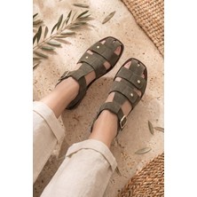 Stilbagshoes Sissy Pim Detaylı Ön Kapalı Ithal Model Kadın Sandalet Yeşil