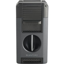 Quantoro Çift Torch Pürmüz V-Cut/delicili/iğneli Gri Metal Puro Çakmağı - TRZ1098