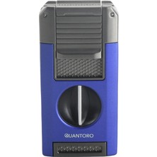 Quantoro Çift Torch Pürmüz V-Cut/delicili/iğneli Mavi-Gunmetal Metal Puro Çakmağı - TRZ1093
