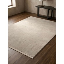 Belmando Lüks Minimalist Seri – Gri ve Beyaz Geometrik Desenli Akrilik Modern Halı Salon Mutfak ve Oturma Odası