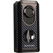 Quantoro 3 Torch Pürmüz V-Cut Siyah Karbon Desenli Metal Puro Çakmağı - TRZ1174