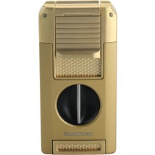 Quantoro Çift Torch Pürmüz V-Cut/delicili/iğneli Gold Metal Puro Çakmağı - TRZ1096