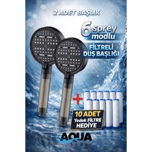 Aqua Sara 2 Adet 6 Fonksiyonlu Filtreli Duş Başlığı (10ADET Yedek Filtre)| Su Arıtmalı, Klor ve Kireç Önleyici, Yüksek Basınçlı