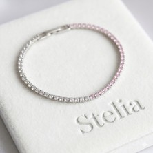 Stelia Bileklik - Pembe ve Beyaz Zirkon Taşlı Gümüş Renk Su Yolu Kadın Bileklik