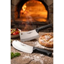Lazbisa Silver Serisi 2 Li Mutfak Bıçağı Pizza Börek Bıçağı Pide Salata Mutfak Bıçak Tavuk Satırı Siyah Sap ( MFT-258)