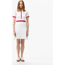 Lacoste Kadın Classic Fit Kısa Kollu Polo Yaka Renk Bloklu Beyaz Elbise