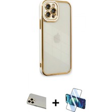Pileli Store Pilelistore™ iPhone 12 Pro Kılıf Çekirdek Klasik Serisi - Siyah 3D Antistatik Seramik Nano Ekran Koruyucu + Rainbow Kamera Lens Koruma Cam - Gd