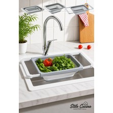 Silikon Büyük Boy Akordiyon Katlanabilir Lavabo Süzgeci - Evye Üstüne Asılabilen Kollu Süzgeç 5,5lt