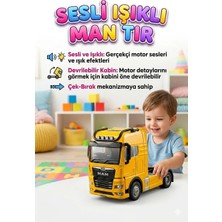 Farbu Oyuncak MAN Tır Oyuncak - Sarı Çek Bırak Mekanizmalı, Sesli ve Işıklı, Devrilebilir Kabinli Gerçekçi Çekici
