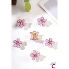 Cinderella 6'lı Lila Mor Çiçekli Kristal Taşlı Minik Mandal Örgü Saç Süsü Tokası - Genç Kız Çocuk Süsleme Metal