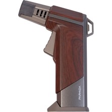 Parmida Tek Torch Pürmüz Ahşap Desenli Gunmetal Masa Tipi Metal Puro Çakmağı - TR9237