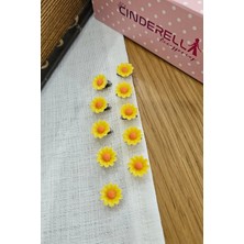 Cinderella 10'lu Sarı Papatya Çiçeği Çıtçıtlı Klipsli Saç Örgüsü Süsü - Süsleme Tokası Halkası Küpesi Boncuğu