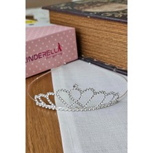 Cinderella Zirkon Taşlı Kız Çocuk Prenses Tacı Gümüş Model7 - Doğum Günü Parti Düğün Kına Kuran Saç Bandı Toka