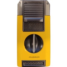 Parmida Çift Torch Pürmüz Dahili V Kesicili Sarı - Gunmetal Metal Puro Çakmağı - TR9212