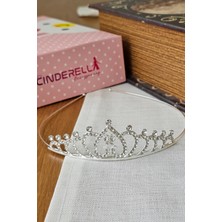 Cinderella Zirkon Taşlı Kız Çocuk Prenses Tacı Gümüş MODEL12 - Doğum Günü Parti Düğün Kına Kuran Saç Bandı Toka