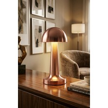 Prime Home Mantar Masa Lambası Rose Bakırrenk Şarjlı Kablosuz Metal Masa Lambası, Dokunmatik LED Başucu Lambası