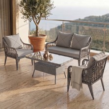 Canisa Tulipa Serisi 1.Sınıf 2+1+1 Gri Rattan Gri Minder Bahçe Balkon Oturma Koltuk Takımı