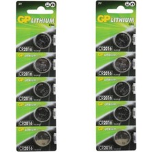 GP 10 Adet 3 Volt CR2016 Lityum Düğme Para PIL(DL2016 Bios-Hesap Makinesi Lithum Pili