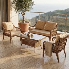 Canisa Tulipa Serisi 1.Sınıf 2+1+1 Cappucino Rattan, Cappucino Minder Bahçe Balkon Oturma Koltuk Takımı