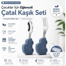 Lacivert Premium Çocuk Bpa Free Silikon Saplı Paslanmaz Çelik Uçlu Çatal-Kaşık, (9+ Ay)