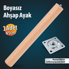 Badem10 Bohem 45 cm (1 Adet) Doğal Ahşap Boyasız Silindir Sehpa Ayağı - (1 Adet) 4x4 Metal Montaj Aparatı