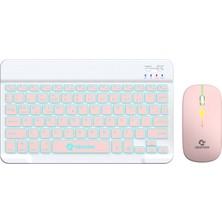Gravion KM-BT35 Işıklı Bluetooth Klavye Mouse Set Pembe LED Aydınlatmalı, Şarjlı Kablosuz Türkçe Q, Mini Sessiz Klavye Mouse Seti