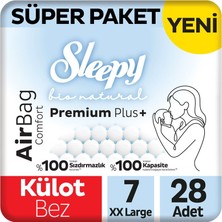 Sleepy Bio Natural Premium Plus Airbag Comfort Süper Paket Külot Bez 7 Numara Xxlarge 28 Adet