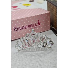 Cinderella Zirkon Kristal Taşlı Kız Çocuk Prenses Doğum Günü Tacı - Parti Düğün Nikah Taraklı Saç Topuz Tokası