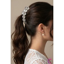 Cinderella Effortless Chic Rhinestone Taşlı Muz Toka Gümüş 10CM - Kaydırmaz Dişli Kıstırmalı Kapan Saç Tokası