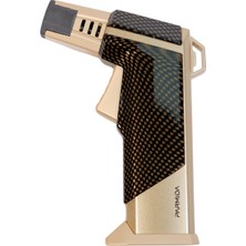 Parmida Tek Torch Pürmüz Karbon Desenli Gold Masa Tipi Metal Puro Çakmağı - TR9238