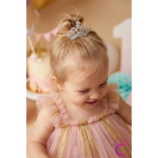 Cinderella Minimal 1 Yaş Kız Bebek Doğum Günü Tacı Kristal Taşlı - Parti Düğün Nişan Prenses Saç Topuz Tokası