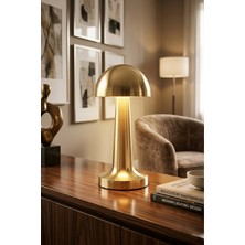 Prime Home Mantar Masa Lambası Gold Renk Şarjlı Kablosuz Metal Masa Lambası, Dokunmatik LED Başucu Lambası