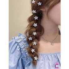 Cinderella 10'lu Yasemin Çiçekli Çıtçıtlı Klipsli Örgü Saç Süsü Beyaz - Süsleme Tokası Halkası Küpesi Metal