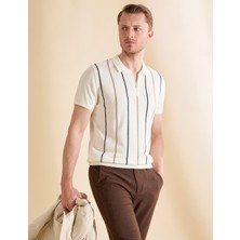 Pierre Cardin Erkek Ekru Slim Fit Polo Yaka Fermuarlı Triko Tişört 50325075-VR019