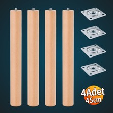 Badem10 Bohem 45 cm (4 Adet) Doğal Ahşap Boyasız Silindir Sehpa Ayağı - (4 Adet) 4x4 Metal Montaj Aparatı