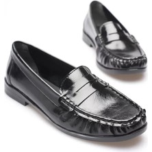 modaiconu Siyah Parlak Deri Görünümlü Penny Loafer TR88MS02A