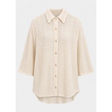 Brandhills KREM Renk Triko Dokulu Ajurlu Oversize Gömlek