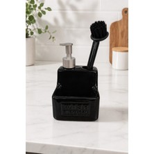 Makri Home 500 ml Siyah Seramik Sıvı Sabunluk Deterjanlık Fırçalık, 11X11X18 cm