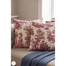 Sumicorn Design Bordo Toile De Jouy Kırlent Kılıfı 2li Set 43X43 Fransız Desenli Dekoratif Yastık Kılıfı