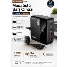 Şarj 65W Gan Masaüstü Şarj Cihazı 4’ü 1 Arada 2 Usb-C 2 Usb-A Hızlı Şarj LCD Ekran
