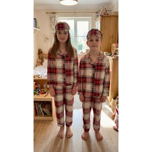 Enie Unisex Ekose Desenli 4 Mevsim Pijama Takımı + Gözbandı