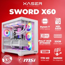Xaser Sword X60 Ryzen 7 5700X 32GB Ram 1tb M.2 Nvme SSD 8gb RTX5060 Sıvı Soğutmalı Masaüstü Oyuncu Bilgisayarı