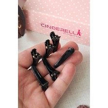 Cinderella 6'lı Siyah Mini Plastik Pens Toka Seti 3.5cm - Makyaj Kuaför Maşa Fön Dalga Klipsli Saç Tutucu