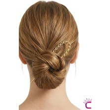 Cinderella Twist Model French Pin Kadın Gold Metal Topuz Tokası 12.5cm - Modern Çubuk Toka Saç Topuz Çubuğu
