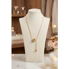Nati Co Gold Renkli Modern Geometrik Küre Tasarımlı Ayarlanabilir Uzun Kolye