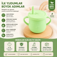 Jojobebek Silikon Pipetli Bardak Çift Kulplu BPA İçermez Sızdırmaz Kapaklı Alıştırma Bardağı 6+ Ay / Yeşil
