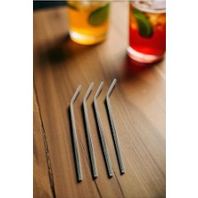 Skygo 5 Parça Metal Pipet Paslanmaz Çelik Meşrubat Pipeti Çubuk Pipet + Temizleme Fırçası