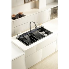 Konk Tools Lüx Dijital Akıllı Eviye Seti Premium Black Akıllı Mutfak Evyesi- 100X46 cm Çok Fonksiyonlu