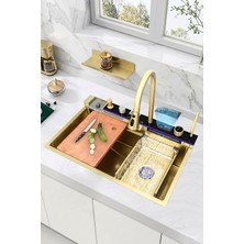 Konk Tools Premium Gold Akıllı Mutfak Evyesi- 75X46 cm Çok Fonksiyonlu- Lüx Dijital Akıllı Eviye Seti