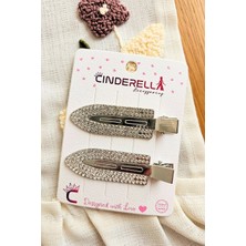 Cinderella 2'li Zirkon Taş Işlemeli Şık Hediyelik Iz Yapmayan Pens Klipsli Saç Makyaj Tokası 6cm Gümüş Metal